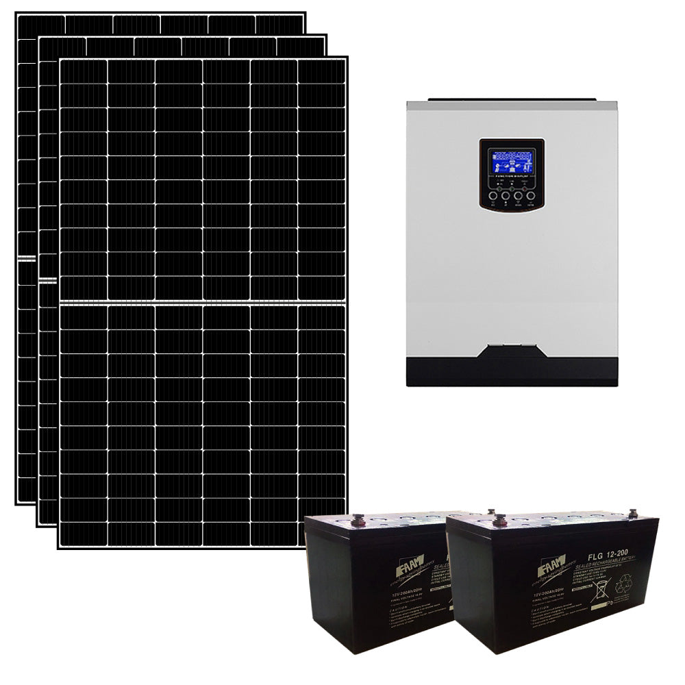 Kit fotovoltaico ibrido ad isola 2 kWp con inverter 5000W 48V MPPT e 4 batterie 150Ah | KIT2KWKS