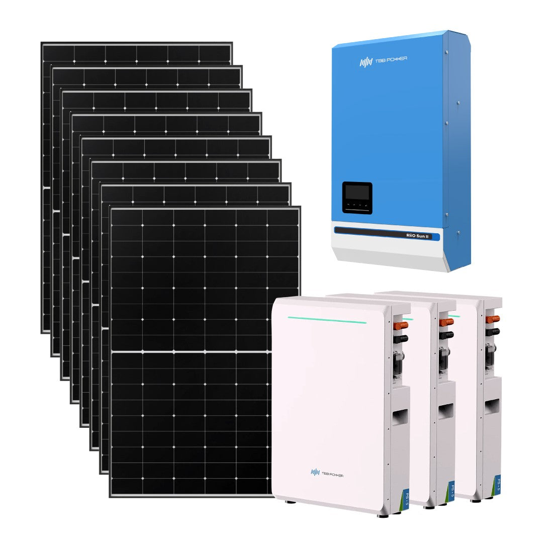 Kit fotovoltaico ibrido ad isola 8 kWp inverter TBB 8 kW 48V 2xMPPT e 14,4kWh batterie Litio LiFePO4 | KIT3KWTBB