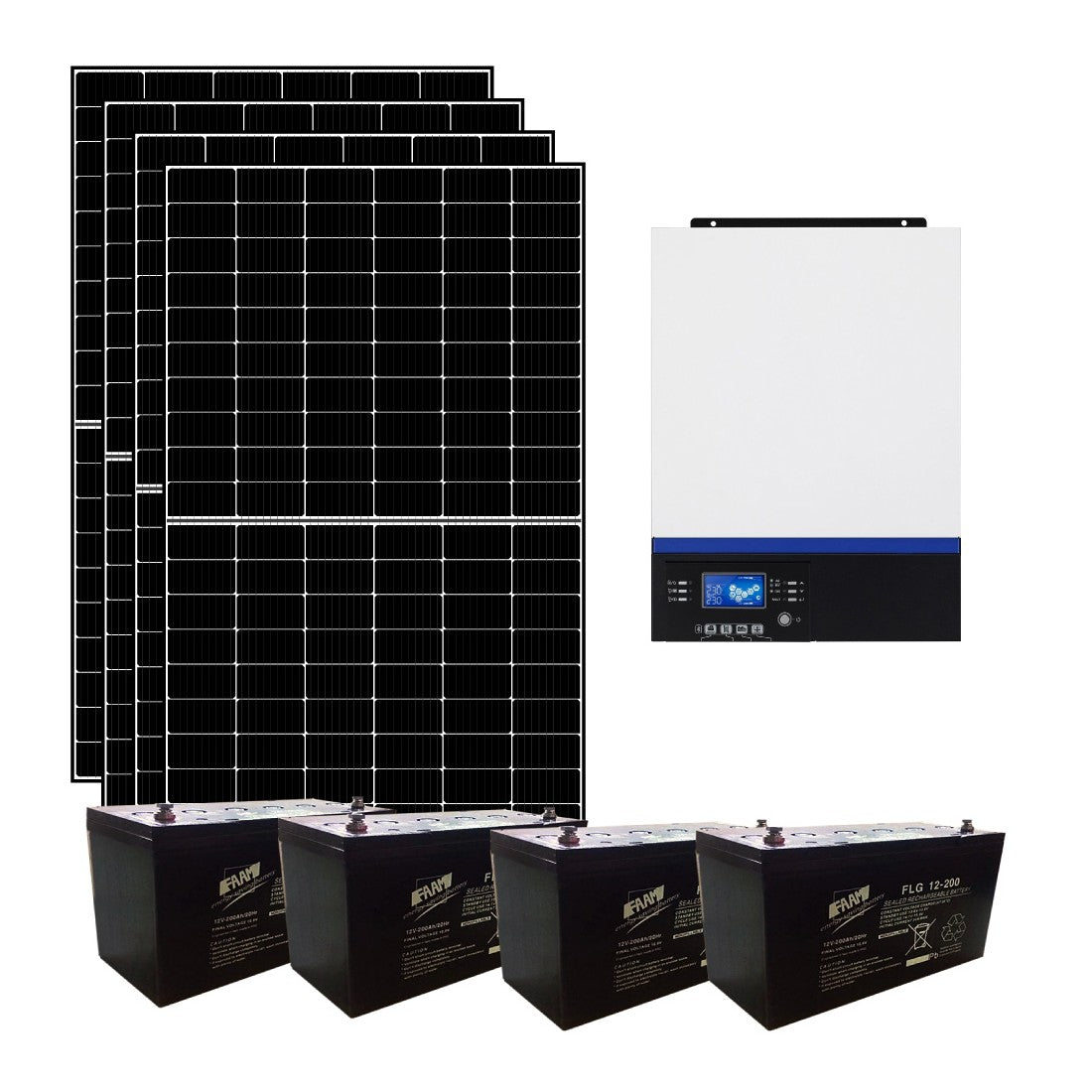 Kit fotovoltaico ibrido ad isola 3 kWp con inverter 5000W 48V MPPT e 4 batterie 200Ah | KIT3KWKS