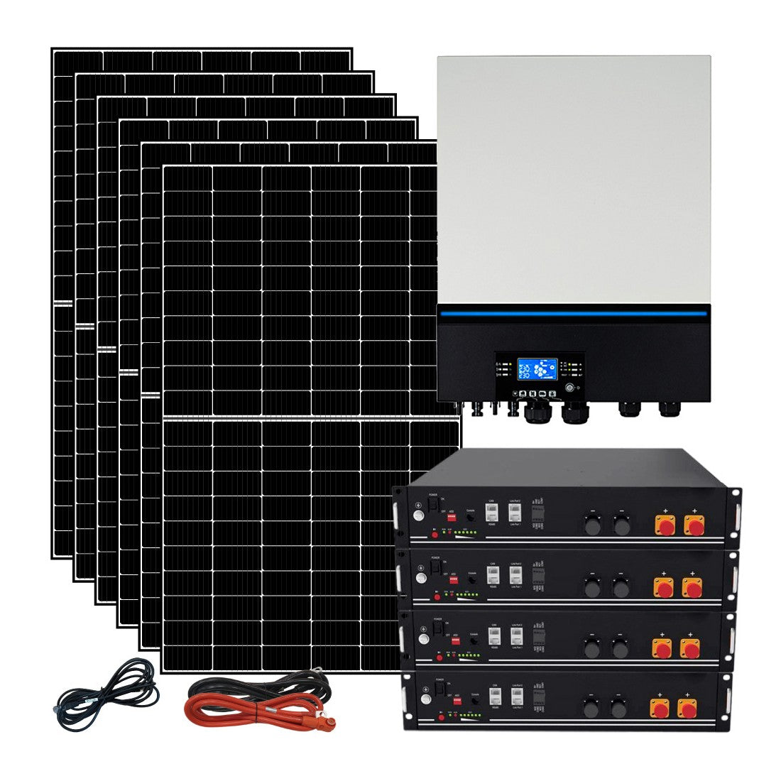 Kit fotovoltaico ibrido ad isola 6 kWp inverter 7200W 48V 2xMPPT e 9,6kWh batterie Litio LiFePO4 | KIT6KWLIT
