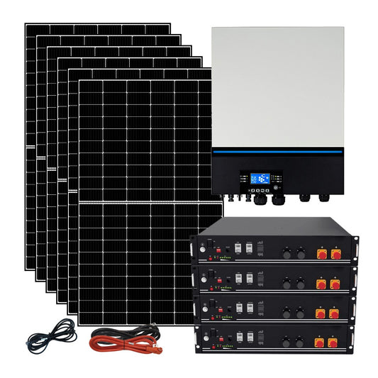 Kit fotovoltaico ibrido ad isola 6 kWp inverter 7200W 48V 2xMPPT e 9,6kWh batterie Litio LiFePO4 | KIT6KWLIT